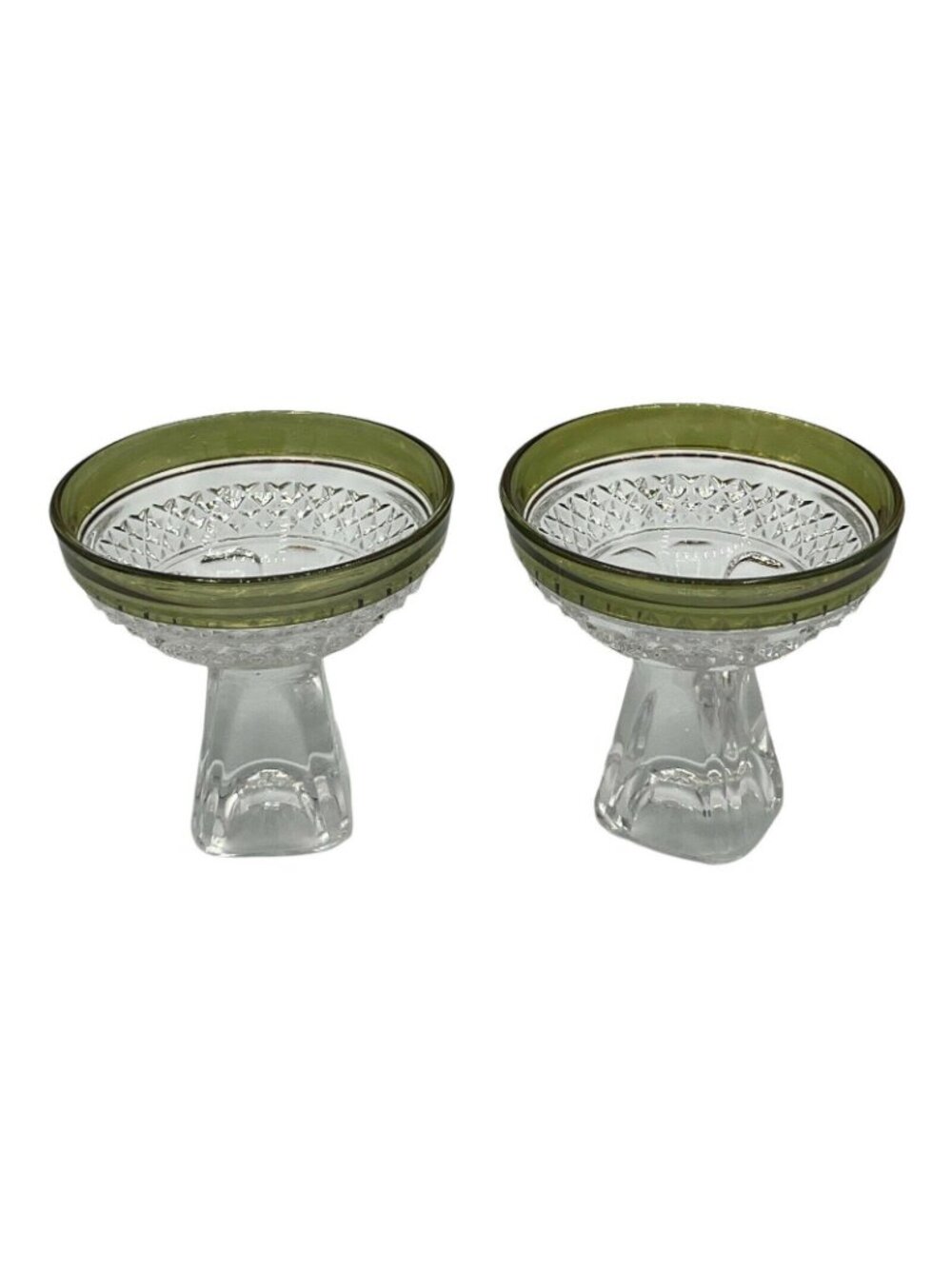 Clear Glass Sherbet Cups Red Green Rim Pedestal Dessert Bowls Set - Picture 8 of 9